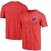 Wisconsin Badgers Fanatics Branded Red Heather Left Chest Distressed Logo Tri Blend T-Shirt,baseball caps,new era cap wholesale,wholesale hats